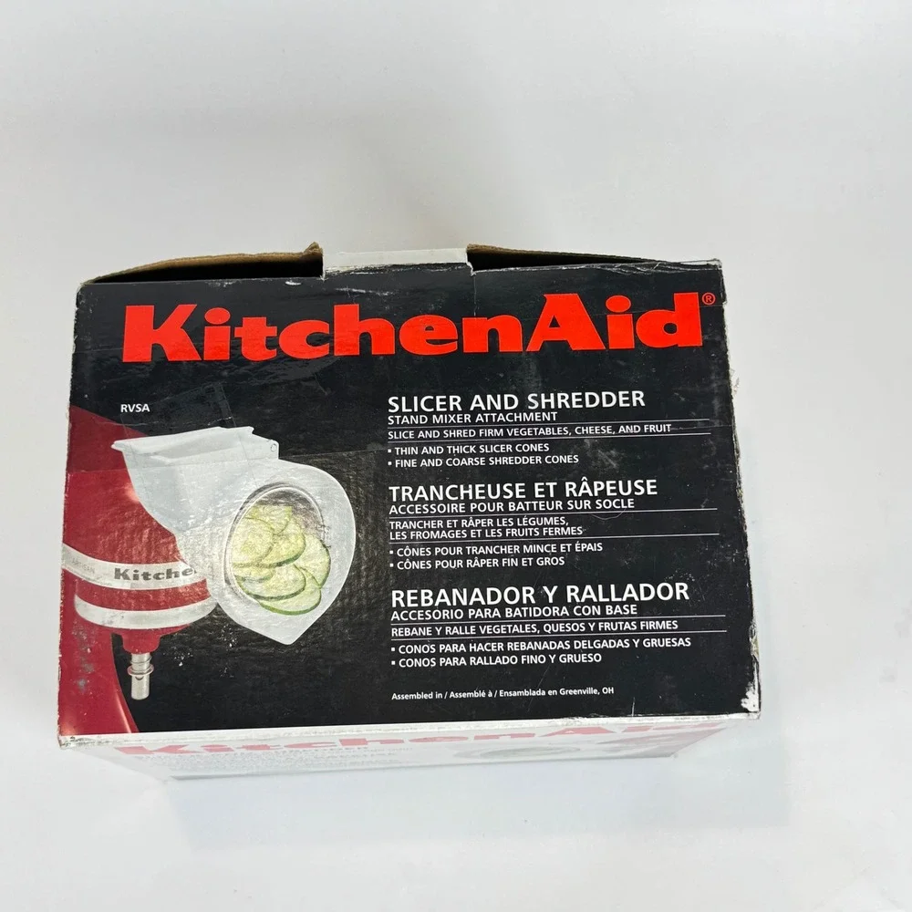KitchenAid RVSA Slicer and Shredder Stand Mixer Attachment White 4 Cones Box